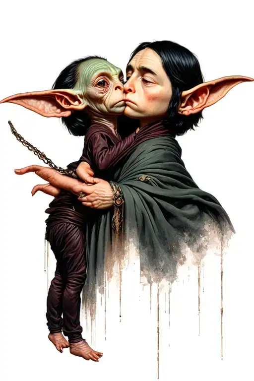 Dobby the house elf kissing Severus snape hogwart tattoo design idea