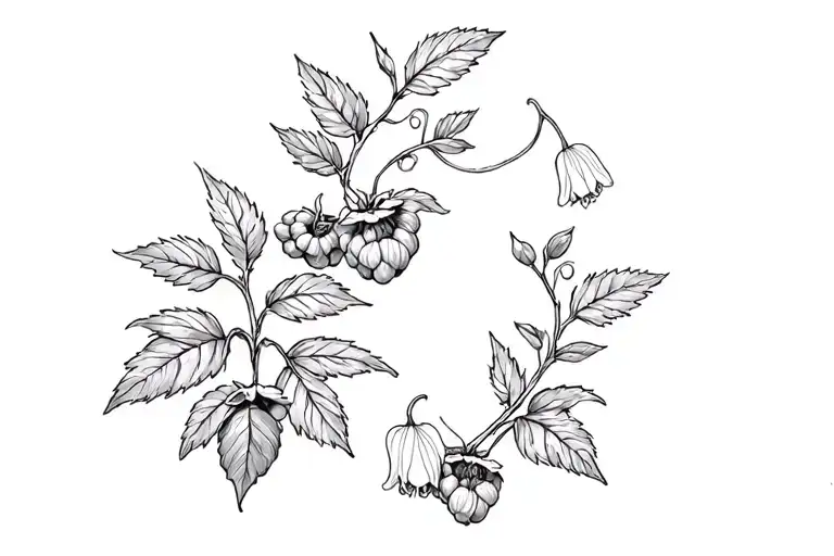 raspberry vines with bleeding hearts flowers growing tattoo design idea