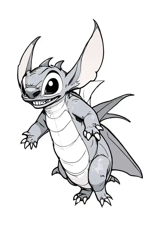 stitch riding on the back of toothless from how to train your dragon tattoo design idea