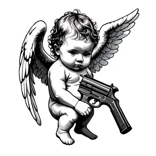 Baby Angel Holding Gun tattoo design idea