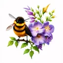 throstle bird, bumble bee, star, foxglove flowers tattoo design idea