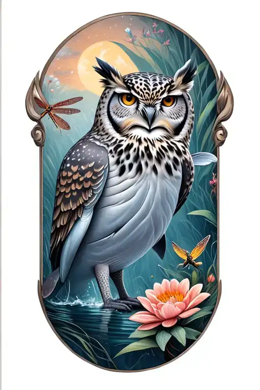 dolphin, owl, snow leopard, dragonfly, tattoo design idea