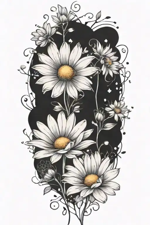 daisys cosmos flowers no background black tattoo design idea