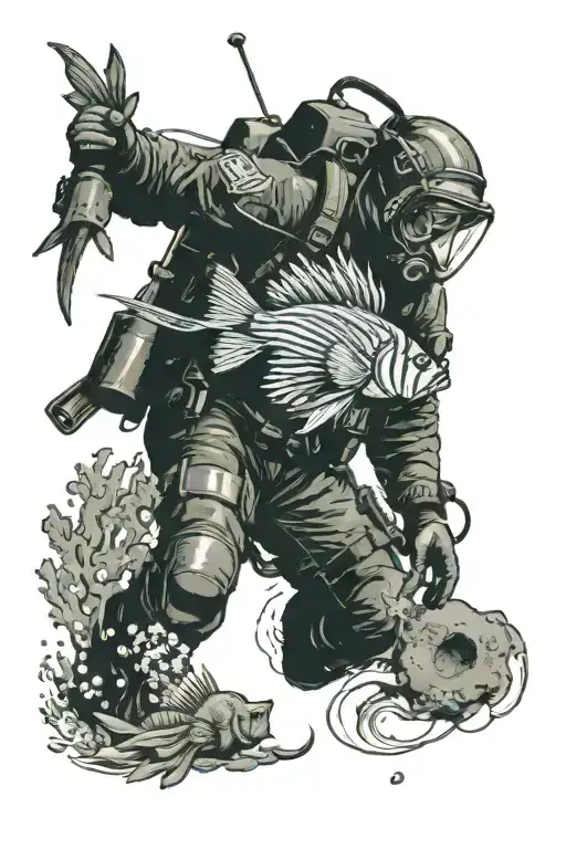 scuba diver spearing a lion fish,  has to be part of a future larger tattoo tattoo design idea
