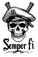 "Semper fi" skull with marine hat tattoo design idea