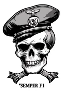 "Semper fi" skull with marine hat tattoo design idea