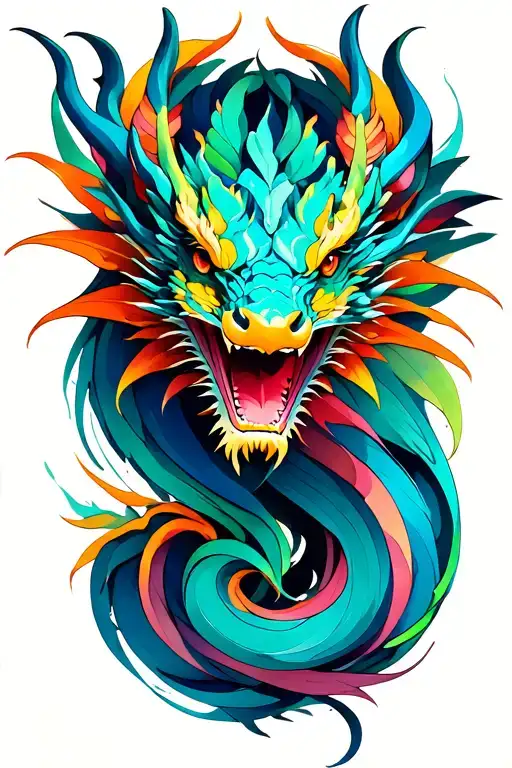 dragon with orchid  tattoo design idea