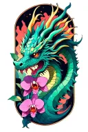 dragon with orchid  tattoo design idea