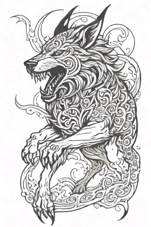fenrir breaking free tattoo design idea