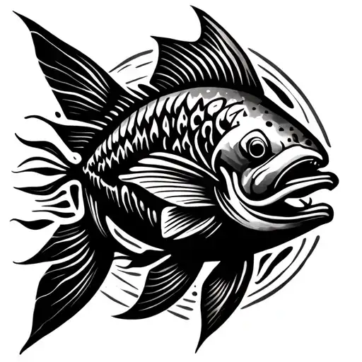 Arapaima fish swimming tattoo design idea