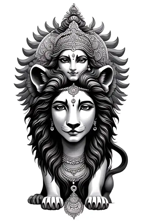 goddess lakshmi with lion  tattoo design idea