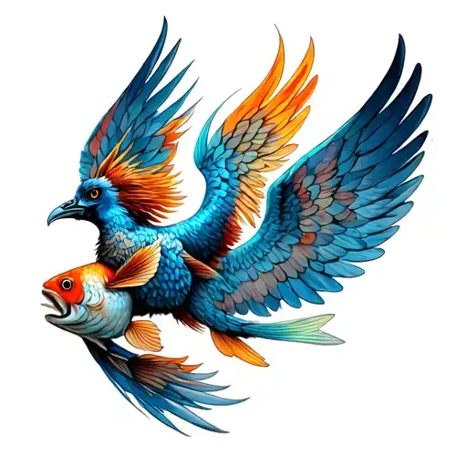 fore left arm, phoenix, angel, fish scales tattoo design idea