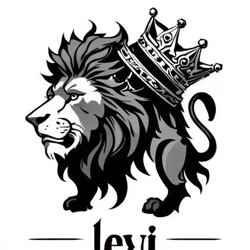 lion wearing a crown with levi written underneath tattoo design idea