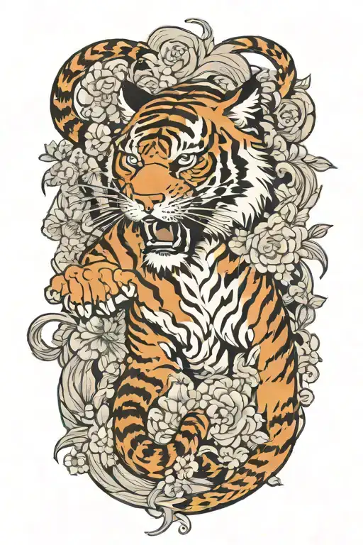 tiger fighting tattoo design idea