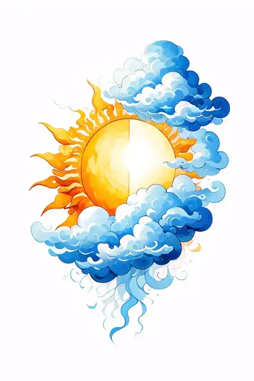 cloud and sun hug each other tattoo design idea