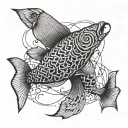 "Create an artwork inspired by the term 'fisher of illusions' from the song by O Rappa. In this artwork, it is necessary tattoo design idea