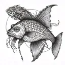 "Create an artwork inspired by the term 'fisher of illusions' from the song by O Rappa. In this artwork, it is necessary tattoo design idea