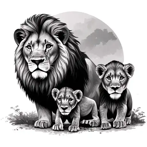lion and 2 cubs tattoo design idea