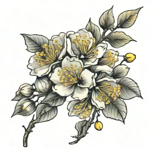 yellow Japanese apricot blossom on upper arm and shoulder   tattoo design idea