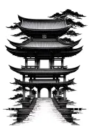 Japanese temple with Kintsugi tattoo design idea