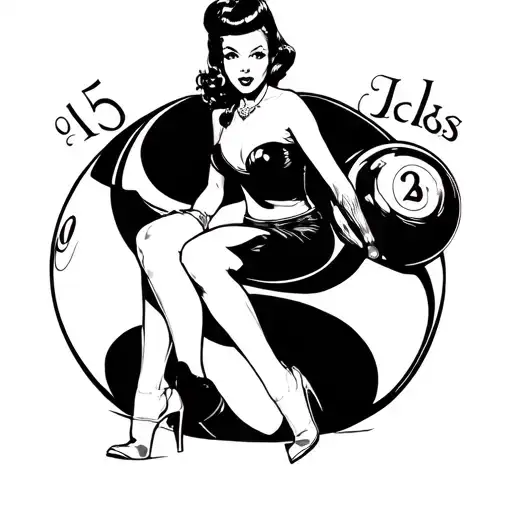 rockabilly pin-up girl sitting on 8 ball transforming tattoo design idea
