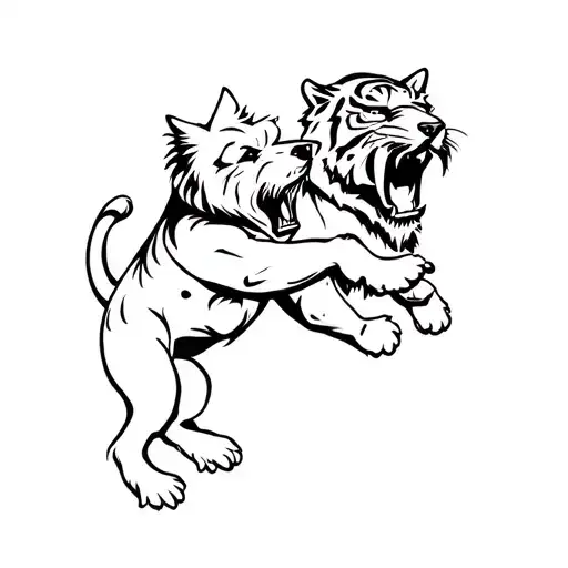 westie fighting a tiger tattoo design idea