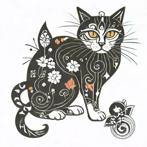 ginger and white cat in the style of kandinsky tattoo design idea