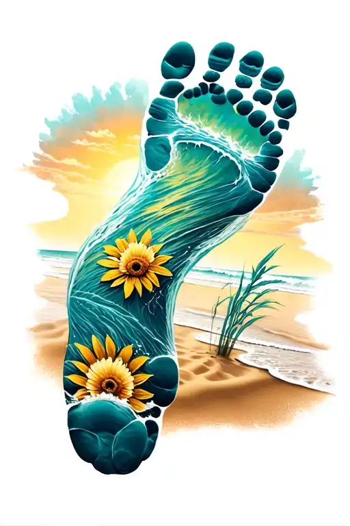 footprints in the sand tattoo design idea