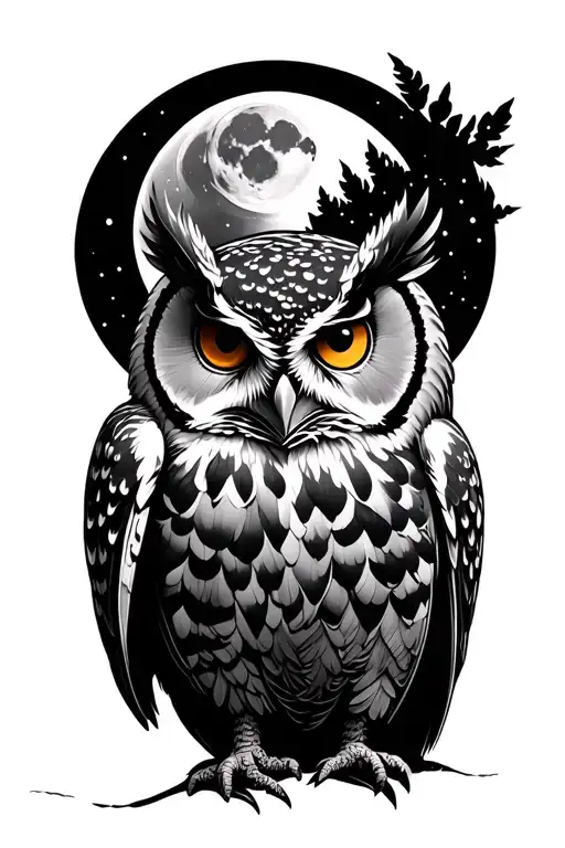 owl and moon merging together tattoo design idea