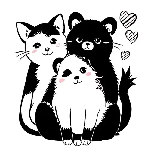 cute bears and cats flash sheet tattoo design idea