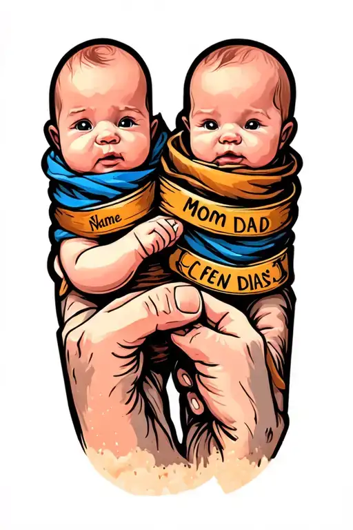 band tatoo of baby finger holding mom dad fingers with name magizh patricians  tattoo design idea