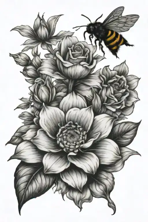 memory of my dead grandfather who was a beekeeper, and loved flowers, sleeve tattoo design idea