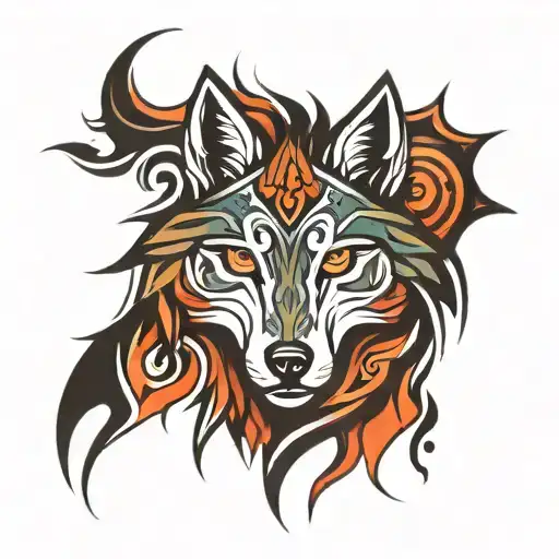 tribal wolf face tattoo design idea