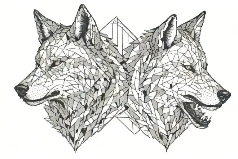 a two splited wolfs heads one of them angry tattoo design idea