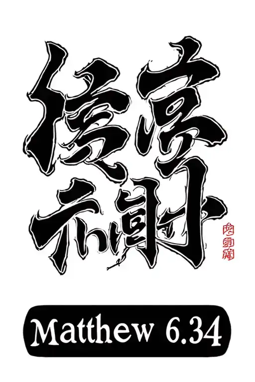 japanese kanji with the bible verse matthew 6:34 tattoo design idea