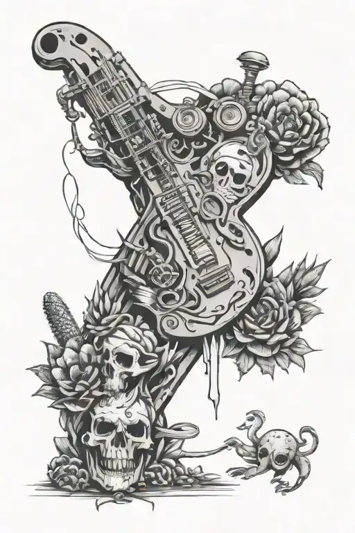 Music themed fore arm half sleeve, including 999, travis scott cactus jack emblem, G59 for $uicide boy$ tattoo design idea