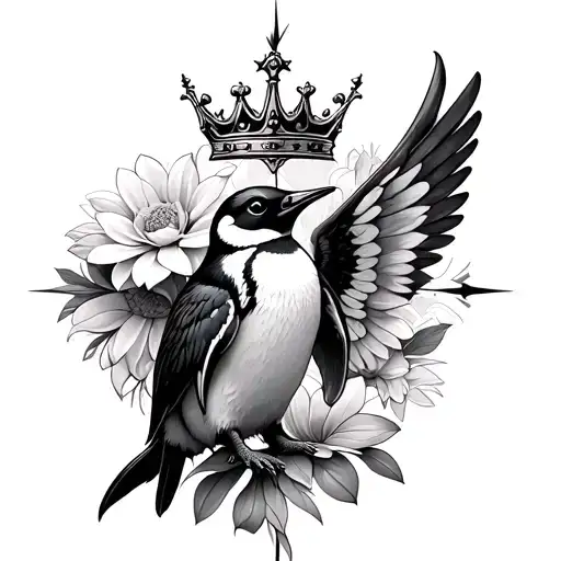 crown compass penguin dahlia wings puzzle tattoo design idea