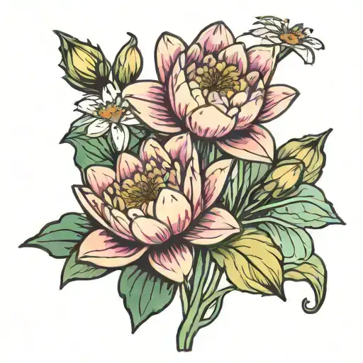 water lily flower and daffodil flowers tattoo design idea