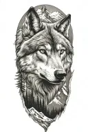 wolf and mountains tattoo design idea