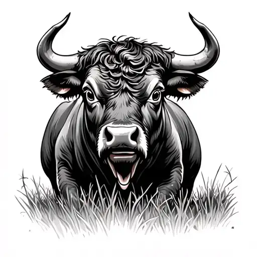 Raging Bull in a field tattoo design idea