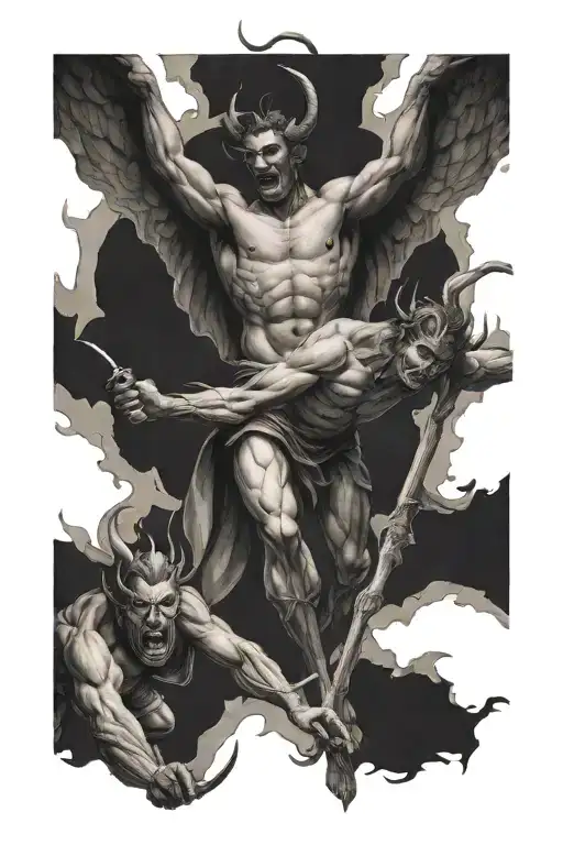 Michel fight Lucifer falling tattoo design idea