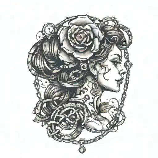 female submissive slave chained tattoo design idea