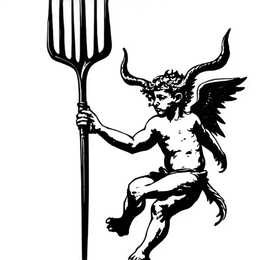demon Cherub holding pitchfork tattoo design idea