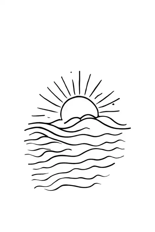 Sun, Shine, and ocean wave merging tattoo design idea