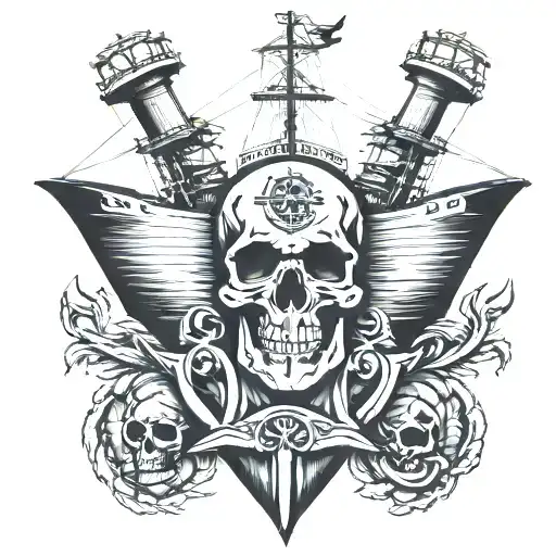Container ship with a containers and a skull and anchor tattoo design idea