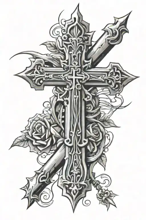 cross with 3 nails with Isaiah 41:10 tattoo design idea