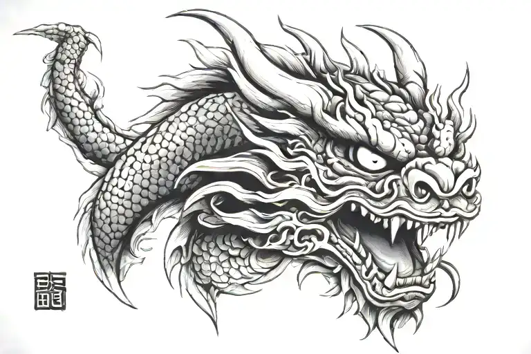 japanese dragon wearing oni mask tattoo design idea