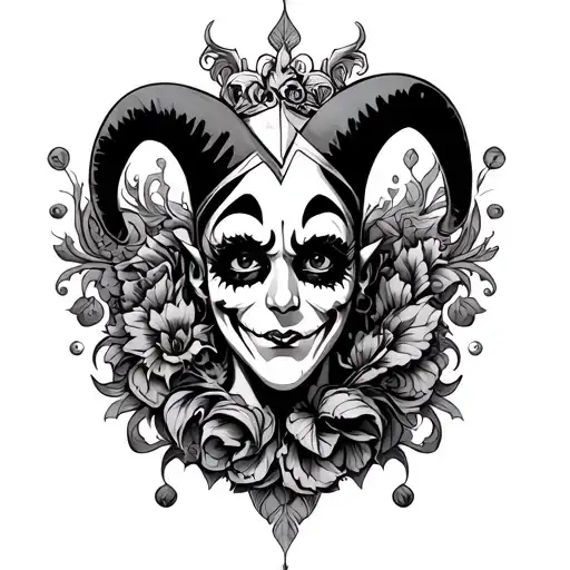 dark ornamental jester vibes tattoo design idea