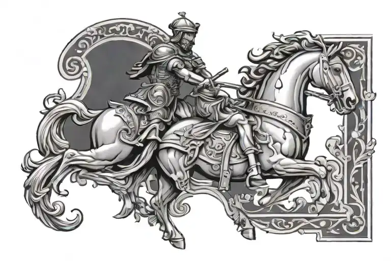 neck sleeve stencil of ancient Roman battle scene in the style of gothic painting  tattoo design idea