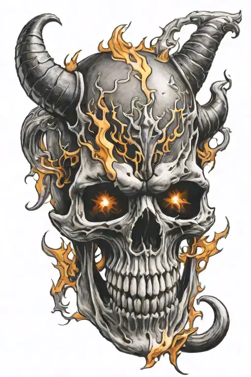 devil skull with fire flames tattoo design idea